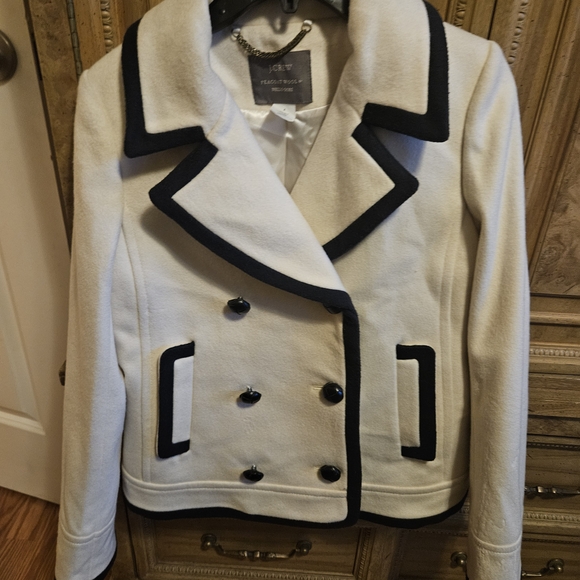J. Crew Antique White and Black Pea Coat - Picture 5 of 12